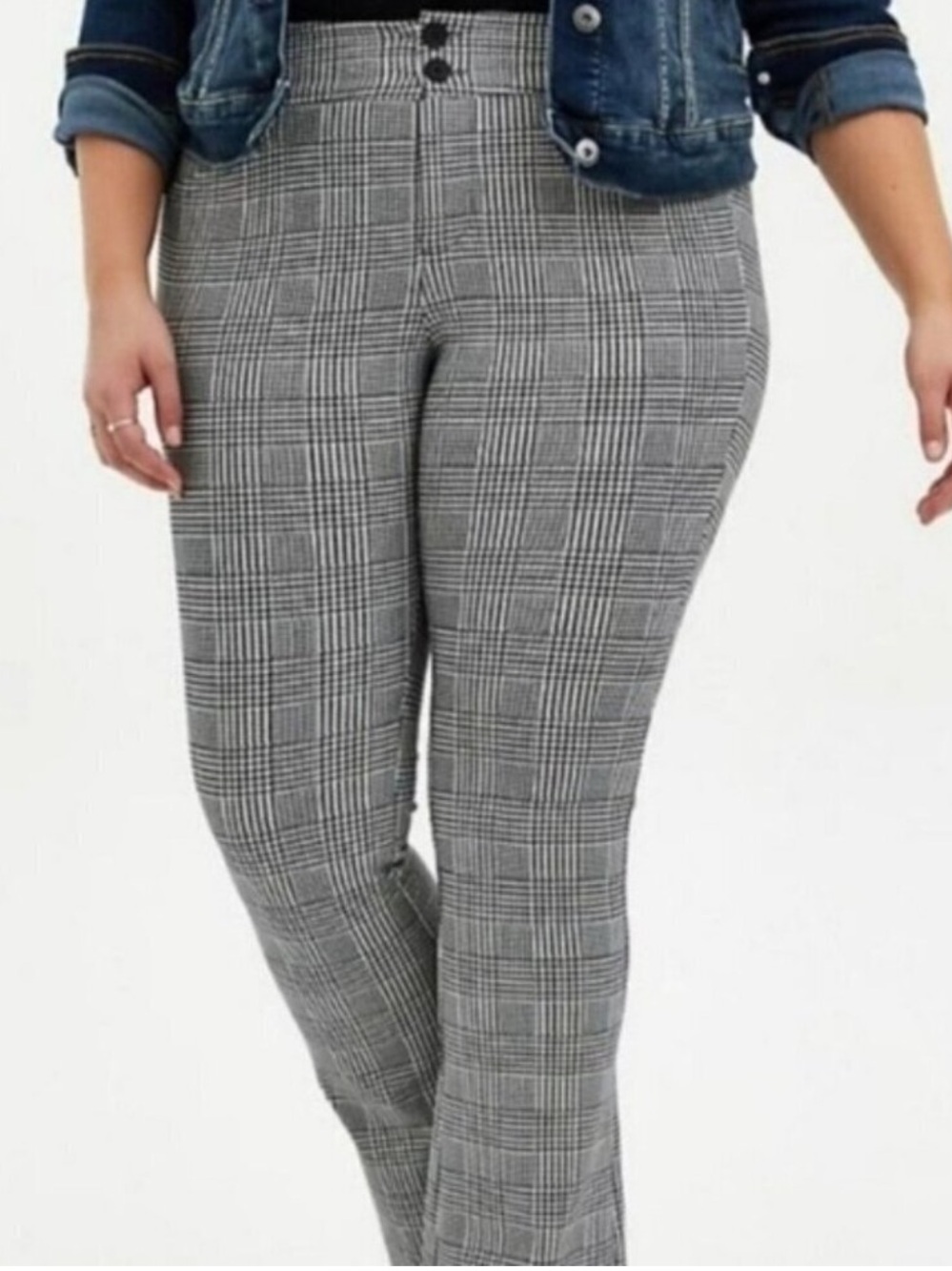 torrid Black & Gray Glen Plaid High-Rise Ponte Trousers